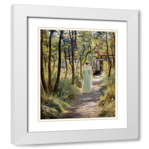 Marie In The Garden White Modern Wood Framed Art Print with Double Matting by Kroyer, Peter Severin