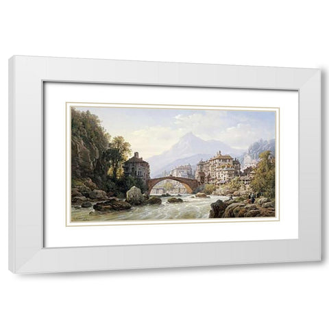 Le Vieux Pont Romain De St. Martin, Italy White Modern Wood Framed Art Print with Double Matting by Kuwasseg, Charles Euphrasie