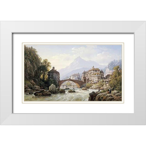 Le Vieux Pont Romain De St. Martin, Italy White Modern Wood Framed Art Print with Double Matting by Kuwasseg, Charles Euphrasie