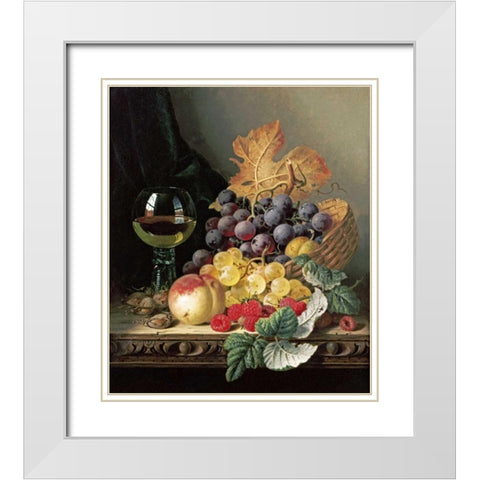 A Basket of Grapes, Raspberries White Modern Wood Framed Art Print with Double Matting by Ladell, Edward
