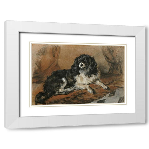 A King Charles Spaniel White Modern Wood Framed Art Print with Double Matting by Landseer, Sir Edwin