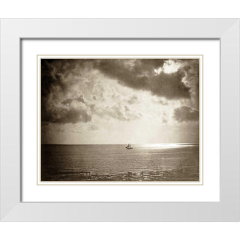 Brig On The Water White Modern Wood Framed Art Print with Double Matting by Le Gray, Gustave