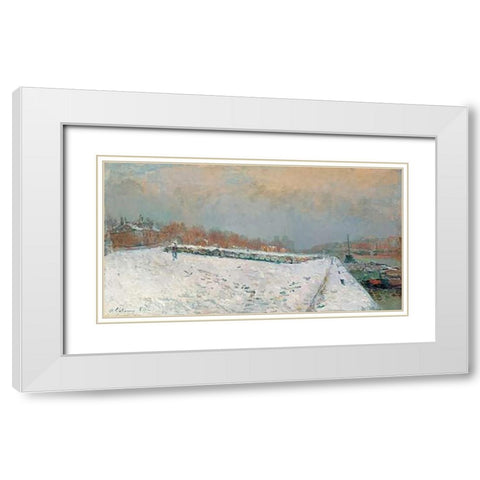 Port De Bercy, En Hiver White Modern Wood Framed Art Print with Double Matting by Lebourg, Albert
