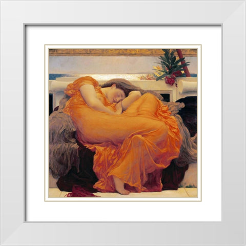 Flaming June White Modern Wood Framed Art Print with Double Matting by Leighton, Lord Frederick