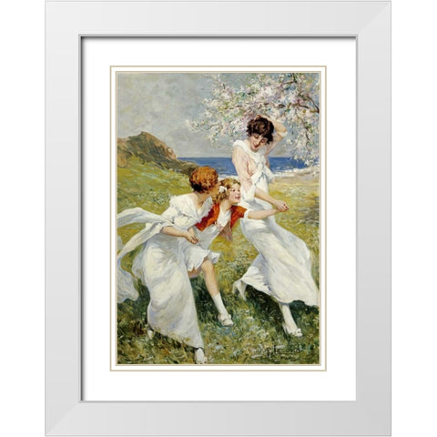 A Spring Day By The Seashore White Modern Wood Framed Art Print with Double Matting by Lelong, Rene