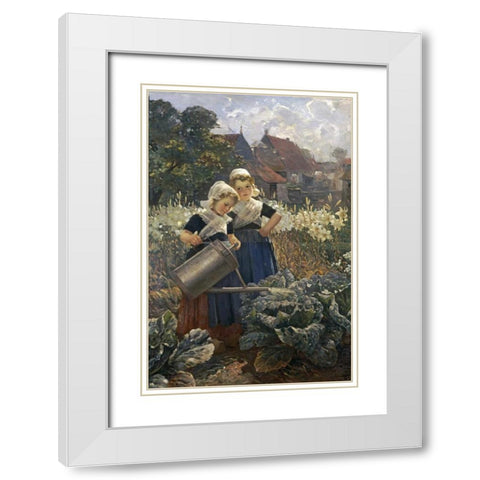 The Little Gardeners White Modern Wood Framed Art Print with Double Matting by Louyot, Edmund