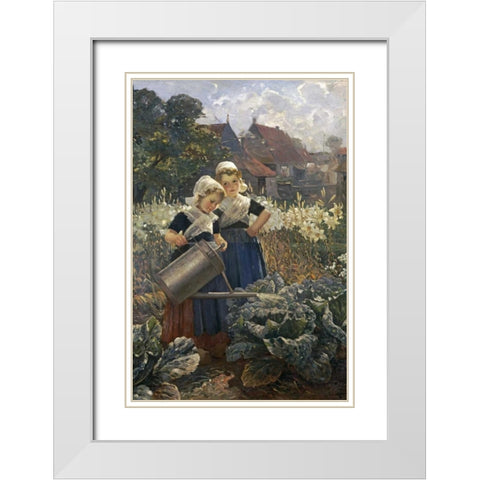 The Little Gardeners White Modern Wood Framed Art Print with Double Matting by Louyot, Edmund