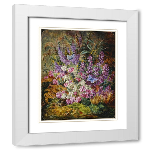 Blue Butterflies and Wildflowers White Modern Wood Framed Art Print with Double Matting by Lucas, Albert Durer