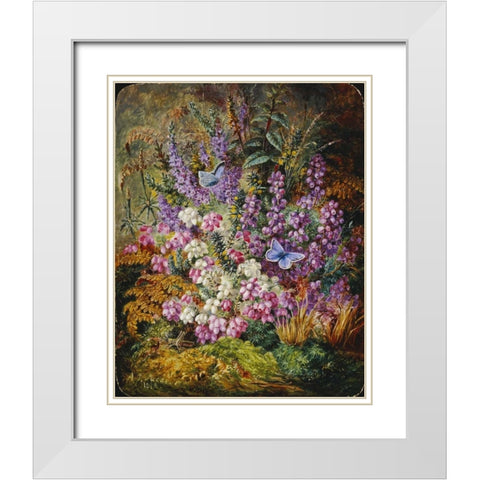 Blue Butterflies and Wildflowers White Modern Wood Framed Art Print with Double Matting by Lucas, Albert Durer