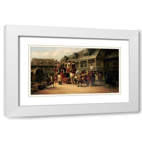 Boarding The Coach To London White Modern Wood Framed Art Print with Double Matting by Maggs, John Charles