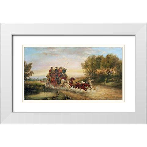 The Oxford To London Mail Coach White Modern Wood Framed Art Print with Double Matting by Maggs, John Charles