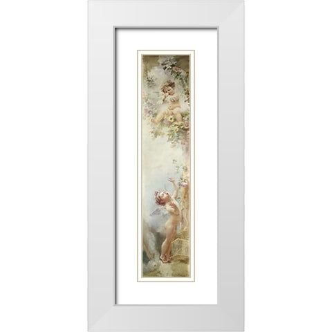 Putti Disporting White Modern Wood Framed Art Print with Double Matting by Makowsky, Constantin