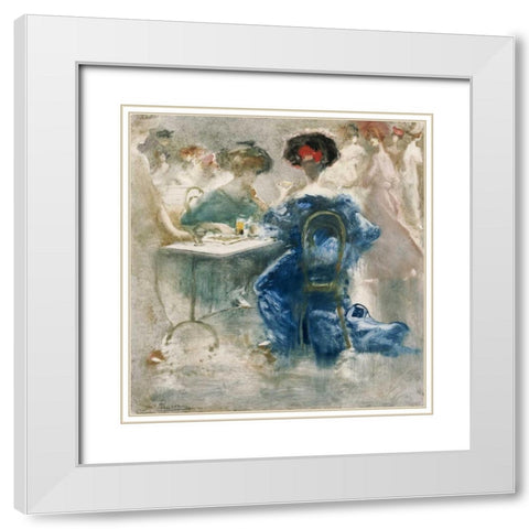 Two Elegant Ladies White Modern Wood Framed Art Print with Double Matting by Mariani, Pompeo