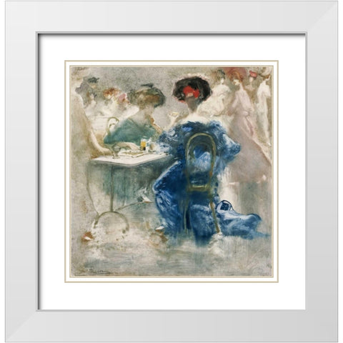 Two Elegant Ladies White Modern Wood Framed Art Print with Double Matting by Mariani, Pompeo