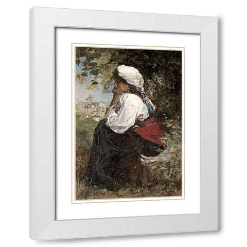 A Roman Girl White Modern Wood Framed Art Print with Double Matting by Maris, Jacob Henricus