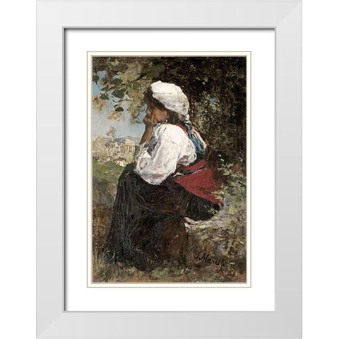 A Roman Girl White Modern Wood Framed Art Print with Double Matting by Maris, Jacob Henricus
