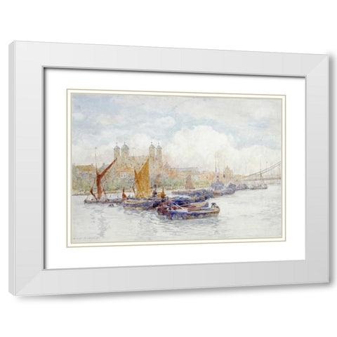 The Tower of London From The Thames White Modern Wood Framed Art Print with Double Matting by Marshall, Herbert Menzies