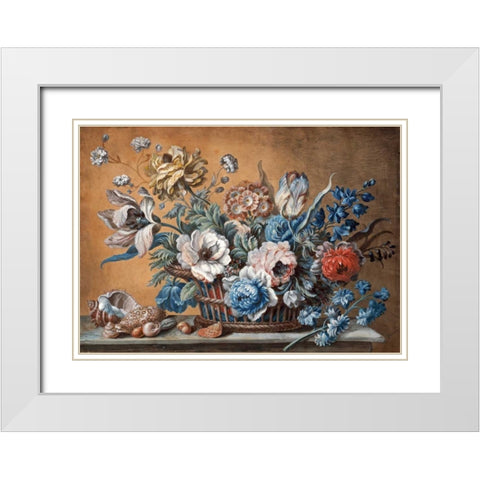 A Basket of Carnations White Modern Wood Framed Art Print with Double Matting by Mazell, Peter