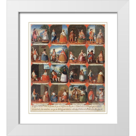 Castas. a View of The Various Peoples of Mexico White Modern Wood Framed Art Print with Double Matting by Mexican School
