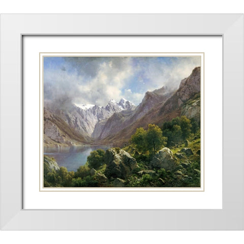 An Alpine Lake White Modern Wood Framed Art Print with Double Matting by Millner, Karl