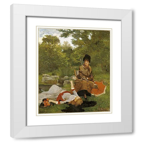 On The River Bank White Modern Wood Framed Art Print with Double Matting by Miralles y Galup, Francisco