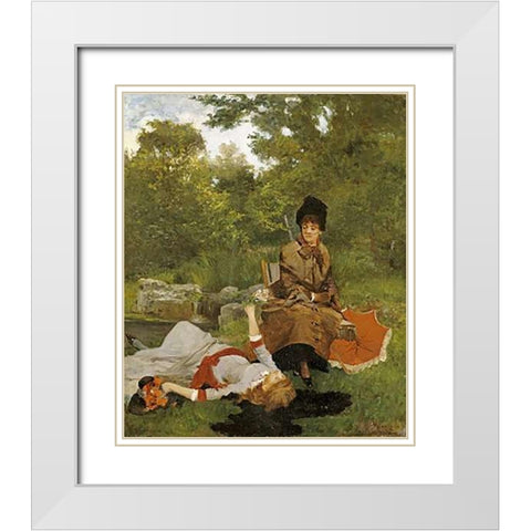 On The River Bank White Modern Wood Framed Art Print with Double Matting by Miralles y Galup, Francisco