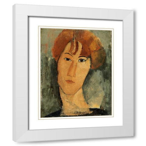 A Young Woman White Modern Wood Framed Art Print with Double Matting by Modigliani, Amedeo