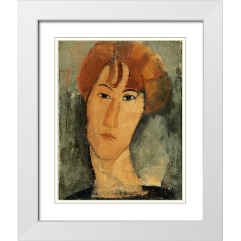 A Young Woman White Modern Wood Framed Art Print with Double Matting by Modigliani, Amedeo
