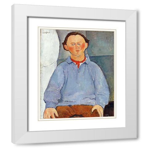 Portrait of Sculptor Oscar Miestchanioff White Modern Wood Framed Art Print with Double Matting by Modigliani, Amedeo