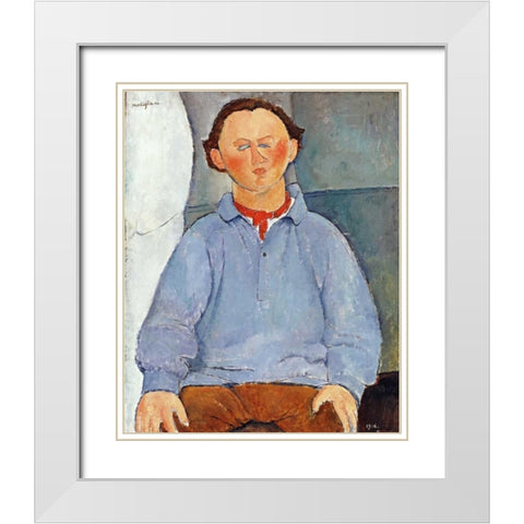 Portrait of Sculptor Oscar Miestchanioff White Modern Wood Framed Art Print with Double Matting by Modigliani, Amedeo
