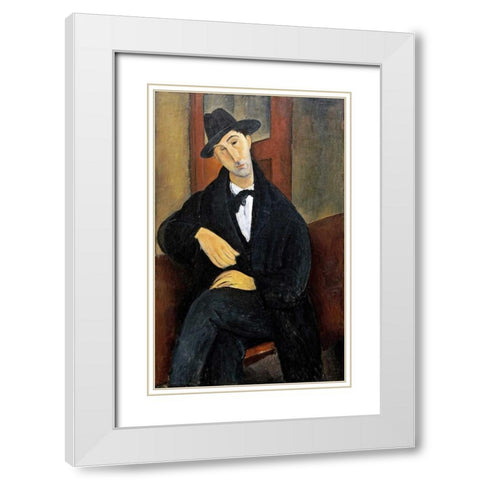 Portrait of Mario.- Marios Varvoglios White Modern Wood Framed Art Print with Double Matting by Modigliani, Amedeo