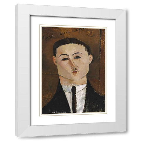 Portrait De Paul Guillaume White Modern Wood Framed Art Print with Double Matting by Modigliani, Amedeo