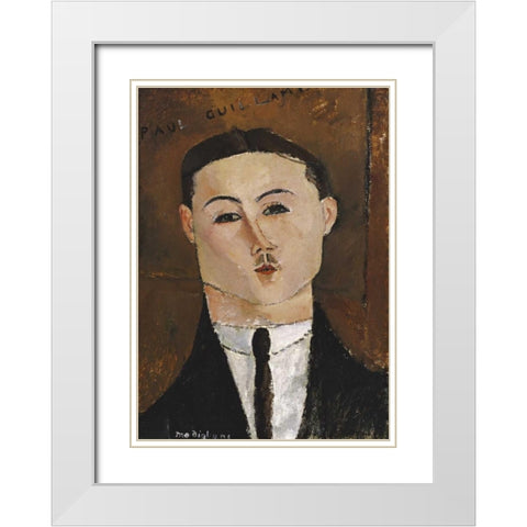 Portrait De Paul Guillaume White Modern Wood Framed Art Print with Double Matting by Modigliani, Amedeo