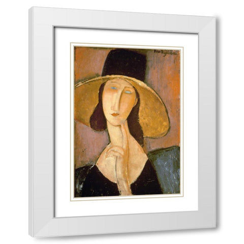 Head of a Woman White Modern Wood Framed Art Print with Double Matting by Modigliani, Amedeo