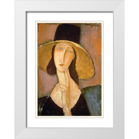 Head of a Woman White Modern Wood Framed Art Print with Double Matting by Modigliani, Amedeo