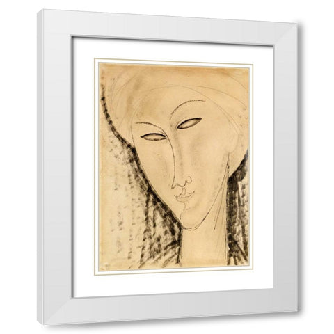 Tete De Femme White Modern Wood Framed Art Print with Double Matting by Modigliani, Amedeo