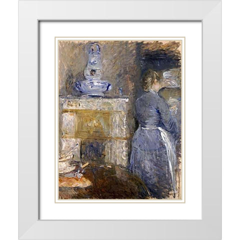 The Dining Room of The Rouart Family White Modern Wood Framed Art Print with Double Matting by Morisot, Berthe