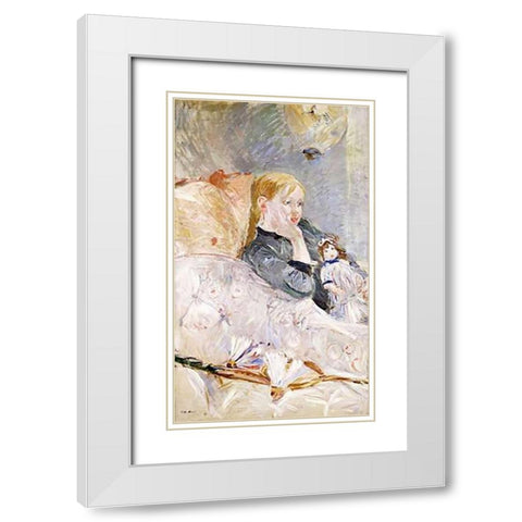Young Girl With a Puppet White Modern Wood Framed Art Print with Double Matting by Morisot, Berthe