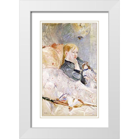 Young Girl With a Puppet White Modern Wood Framed Art Print with Double Matting by Morisot, Berthe