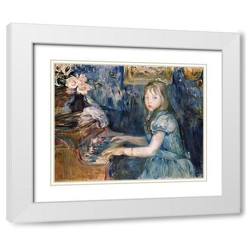 Lucie Leon at The Piano White Modern Wood Framed Art Print with Double Matting by Morisot, Berthe