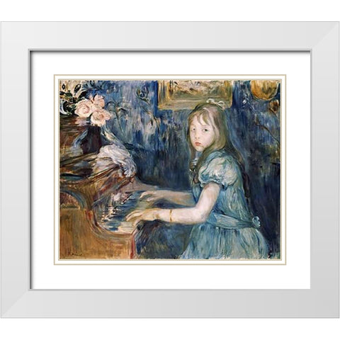Lucie Leon at The Piano White Modern Wood Framed Art Print with Double Matting by Morisot, Berthe