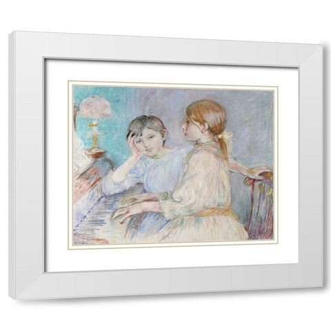 Le Piano White Modern Wood Framed Art Print with Double Matting by Morisot, Berthe