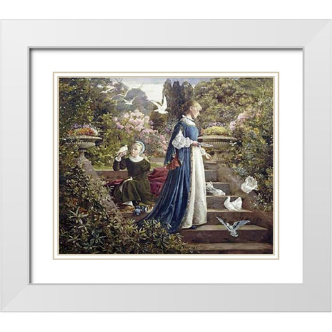 Feeding The Doves White Modern Wood Framed Art Print with Double Matting by Muschamp, F. Sydney
