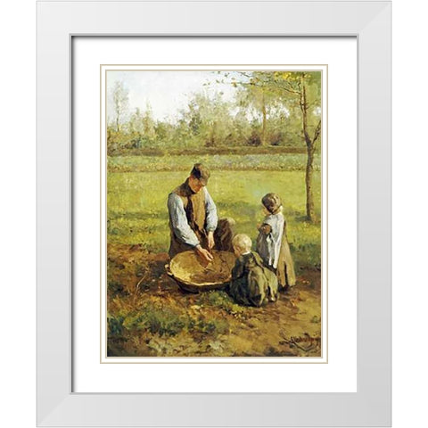 Watching Father Work White Modern Wood Framed Art Print with Double Matting by Neuhuijs, Albert