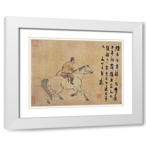 A Tartar Horseman White Modern Wood Framed Art Print with Double Matting by Nong, Jin