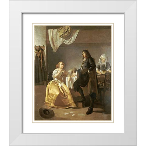 The Interior of a Brothel White Modern Wood Framed Art Print with Double Matting by Ochtervelt, Jacob