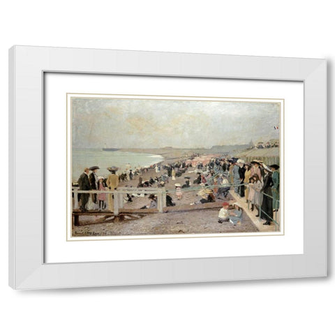 The Beach, Dieppe White Modern Wood Framed Art Print with Double Matting by Oppler, Ernest