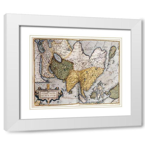 Asiae Nova Descriptio White Modern Wood Framed Art Print with Double Matting by Ortelius, Abraham