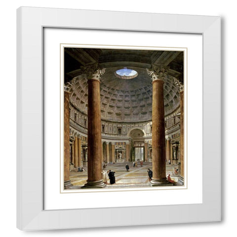 The Interior of The Pantheon, Rome White Modern Wood Framed Art Print with Double Matting by Panini, Giovanni Paolo