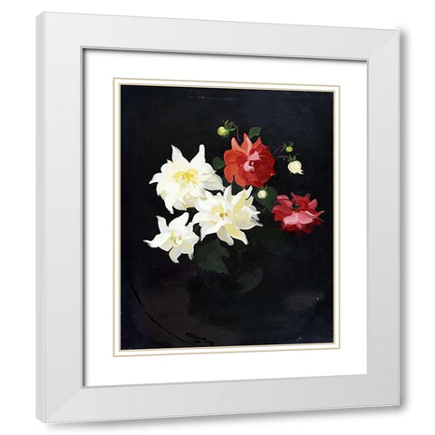 Red and White Dahlias White Modern Wood Framed Art Print with Double Matting by Park, James Stuart
